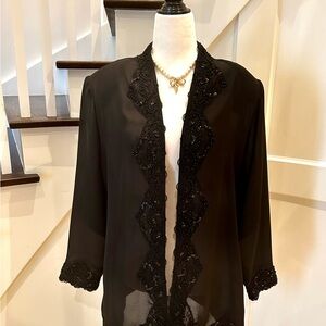 Elegant Black Lace Trim Robe